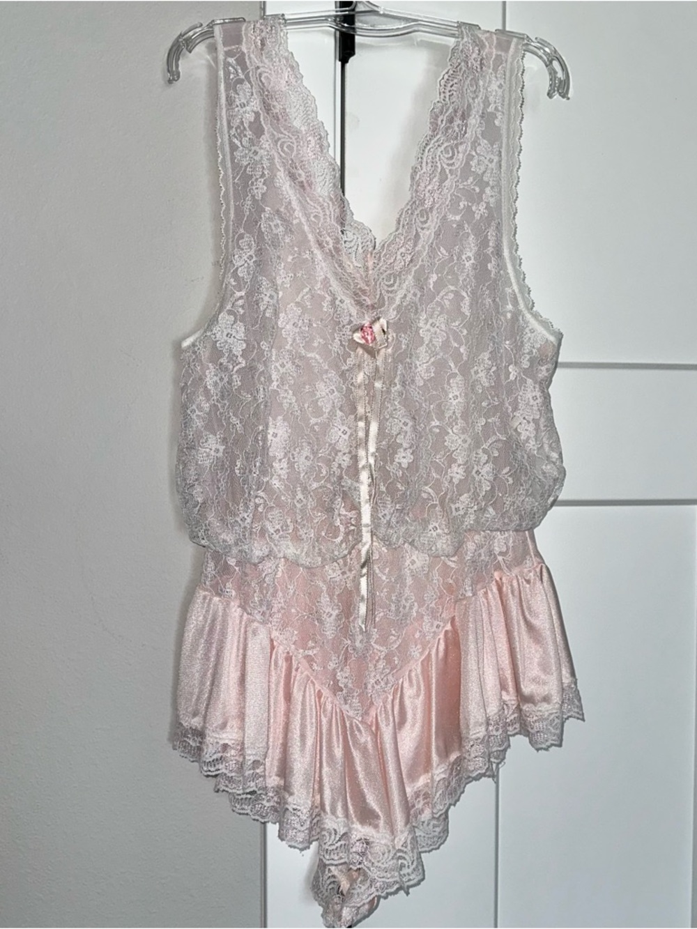 Tosca Pale Pink Lace & Satin Chemise Teddy